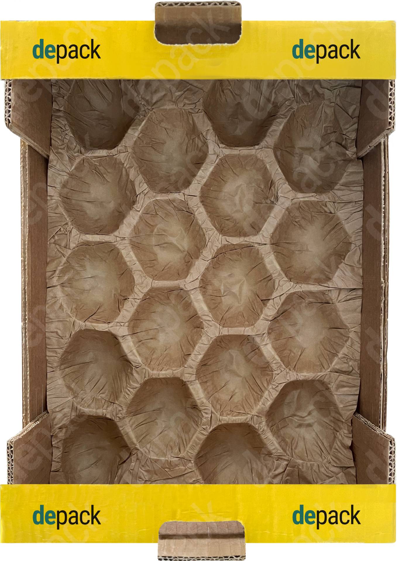 Depack Packaging Paper Tray fitted inside of a cardboard crate